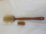Shower Brush and Nail Brush waxed pearwood,straight and removable handle, cotton strap, medium strong pure natural hog bristles, length:41 cm. Made in Germany.